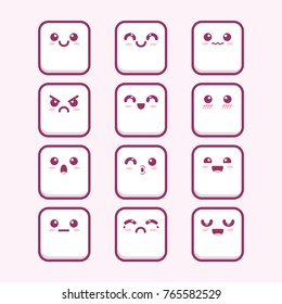 cute square smile emoticon emoji set vector illustration - Shutterstock ID 765582529
