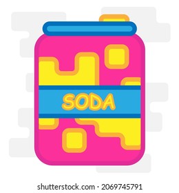 Cute Square Soda Can Flat Design Cartoon for Shirt, Poster, Gift Card, Cover or Logo