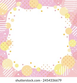 Cute Square transparent frame with pink cloud shaped background and yellow circle