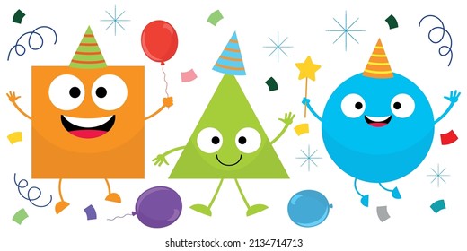 Cute square, triangle, and circle shapes party