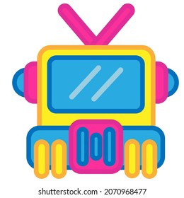 Cute Square TV or Television Robot With Mask Flat Design Cartoon for Shirt, Poster, Gift Card, Cover or Logo