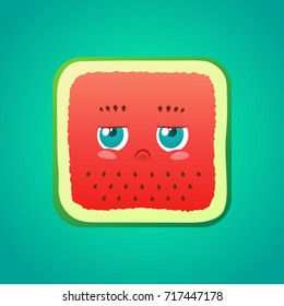 Cute square watermelon with grumpy face