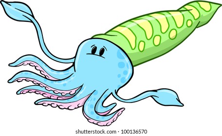 Cute Squid Animal Vector Illustration Art
