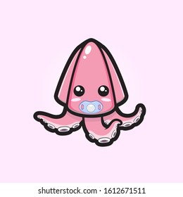 Cute Squid. Baby Animals. Rescale to Any Size.Files Saved as EPS10 Format. 100% Vectors.