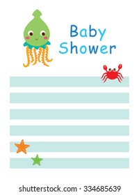 cute squid baby shower invitation card