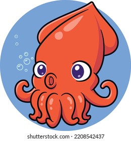 cute squid baby vector modren illustration with bubbles