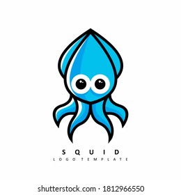 Cute squid blue color vector logo template