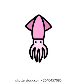 A cute squid in bold colored outlines, perfect for ocean life visuals, marine biology books, kids' underwater stories, and culinary themes.