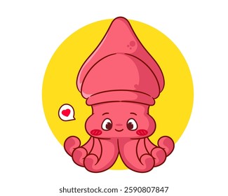 Cute squid cartoon character. Adorable kawaii animals concept design. Mascot Logo vector illustration.