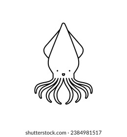 Cute squid cartoon character isolated on white background. Perfect for coloring page or book for kids. Vector illustration.