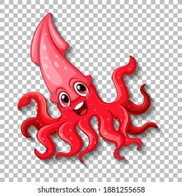 Cute Squid cartoon character on transparent background illustration