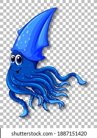 Cute Squid cartoon character on transparent background illustration