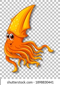 Cute Squid cartoon character on transparent background illustration