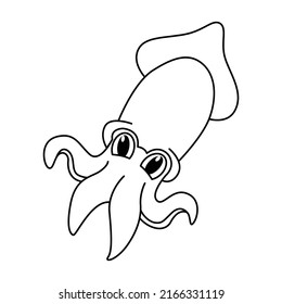 Cute squid cartoon colorear la página de ilustración vector. Para los niños coloreando el libro.