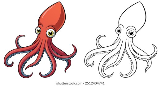 Cute Squid Cartoon Coloring Page For Kids