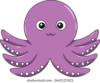Cute squid cartoon. Flat vector illustration. Wild life animals. Cute animal on white background