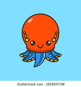 Cute squid cartoon icon illustration, premium animal vector concept. flat vector illustration.