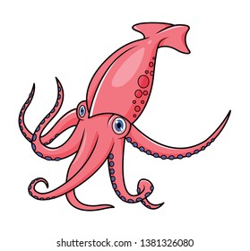 Cute squid cartoon isolated on white background. cartoon, mascot, vector illustration.