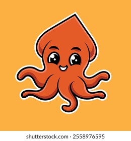 Cute Squid Cartoon Mascot Illustration Design