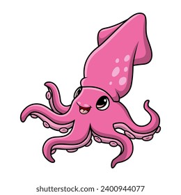 Cute squid cartoon on white background