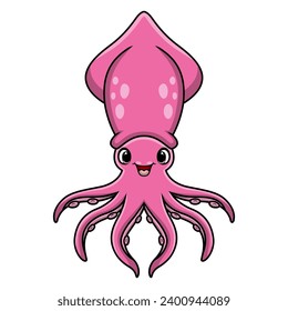 Cute squid cartoon on white background