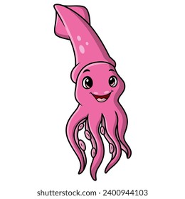 Cute squid cartoon on white background