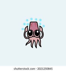 cute squid cartoon vector illustration for children's book or mascot logo