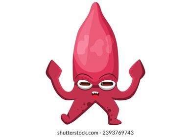 Cute Squid Character Design Illustration