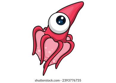 Cute Squid Character Design Illustration