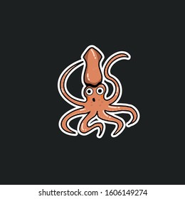 Cute squid Character illustration with dark background