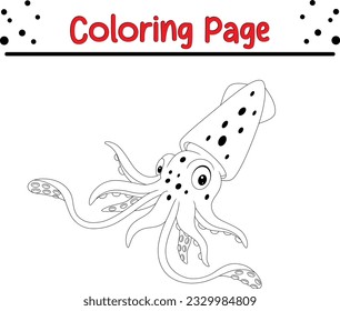 Página Cute Squid Coloring Coloring Aislada para los niños. libro de coloración de animales marinos