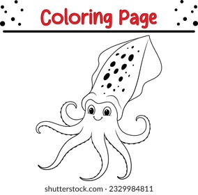 Cute Squid Coloring Page Isolated for Kids. sea animal coloring book