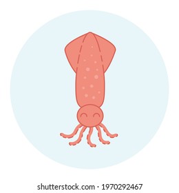 Cute squid. Flat cartoon vector illustration for logo and icon