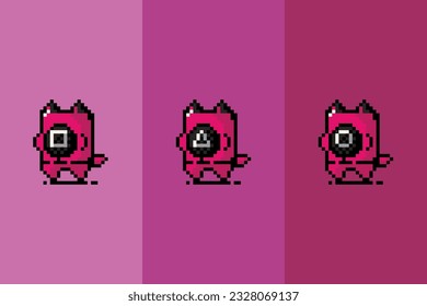 Cute Squid Game Edition Hamster Pixel Art Illustration