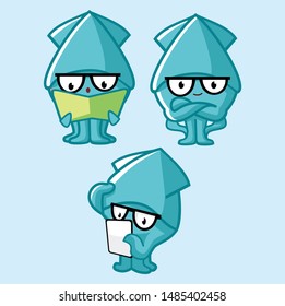 cute squid geek character mascot design