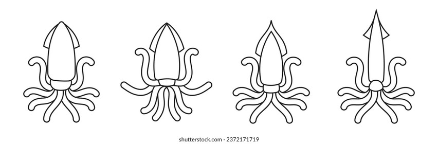 cute squid icon simple outline seafood, sea creature