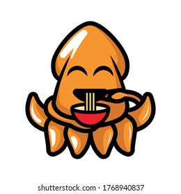 Cute squid mascot design illustration