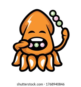 Cute squid mascot design illustration