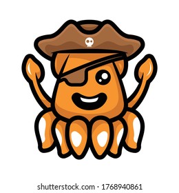 Cute squid mascot design illustration