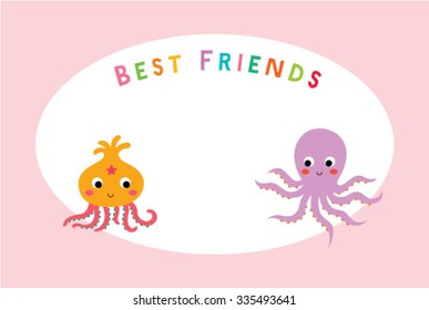 cute squid and octopus best friends