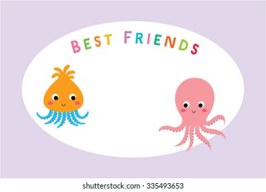 cute squid and octopus best friends