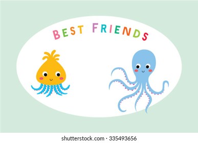 cute squid and octopus best friends