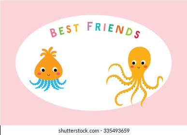 cute squid and octopus best friends