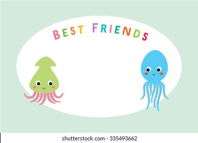 cute squid and octopus best friends