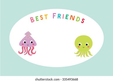 cute squid and octopus best friends