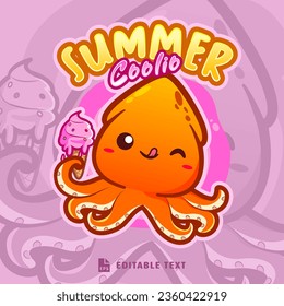 Cute Squid Octopus Ice Cream Logo Cartoon