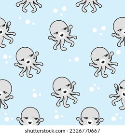 Cute squid Seamless Pattern background doodle