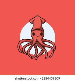 Cute squid smiling face cartoon illustration