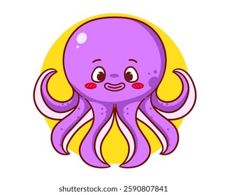 Cute squid Swimming cartoon character. Adorable kawaii animals concept design. Mascot Logo vector illustration.