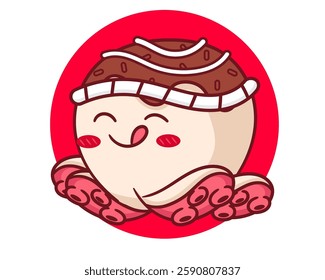 Cute squid takoyaki cartoon character. Adorable kawaii animals concept design. Mascot Restaurant Logo vector illustration.